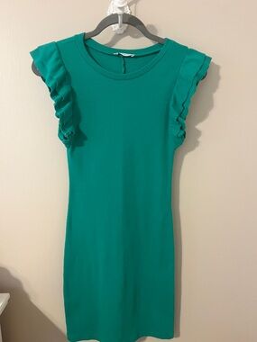 Zara Kelly Green Ruffle-Sleeve Mini Dress